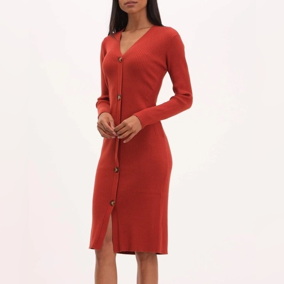 Magaschoni Long  Sleeve Button Front Midi Dress - Picture 1 of 4